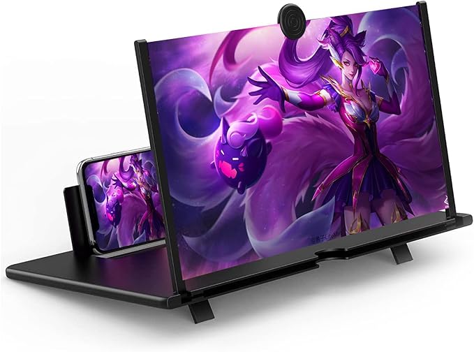 14" Screen Magnifier for Cell Phone,Fanlory 3D HD Magnifying Projector Screen Enlarger for Movies, Videos and Gaming, Foldable Phone Stand with Screen Amplifier,Compatible with All Smartphones