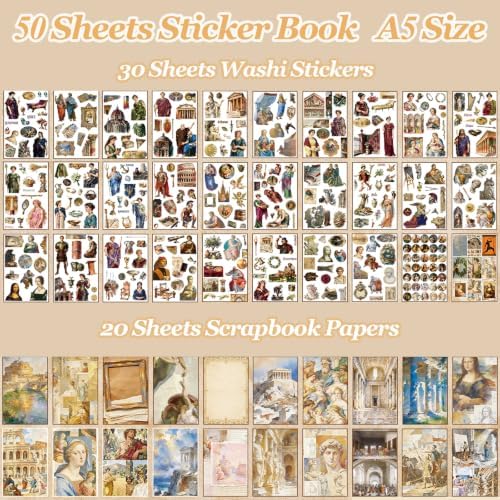 500PCS Washi Stickers for Scrapbook Supplies,Vinatge Art Scrapbook Paper - Image 2