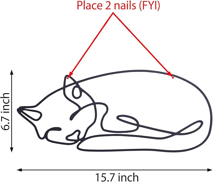 TYLCC Black Metal Cat Wall Decor Minimalist Abstract Cat Wall Art Line Drawing Art for Living Room Bedroom Decorations (Sleeping)