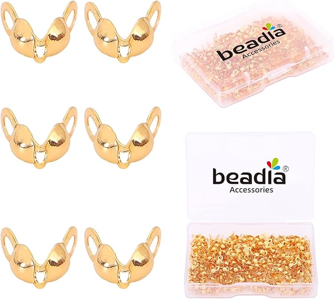 Beadia 18K Gold Plated End Caps Non Tarnish 3x6mm 200pcs for Jewelry Making Findings