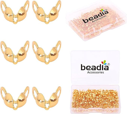 Beadia 18K Gold Plated End Caps Non Tarnish 3x6mm 200pcs for Jewelry Making Findings