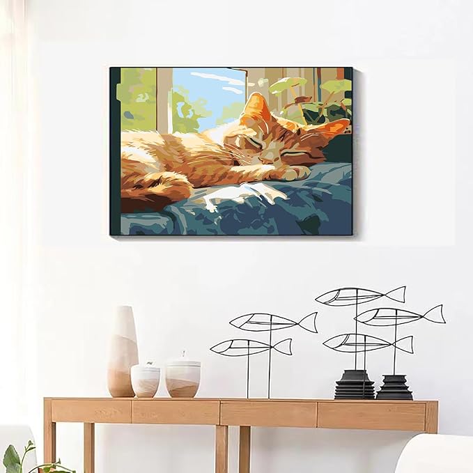 GXGLLPZBY Cat Sleep Window Paint by Numbers Kit for Adults Beginner,DIY Cat Sleep Window Paint by Numbers for Adults,Easy Canvas Paint by Number Without Frame Home Wall Decor 16 x 20 in
