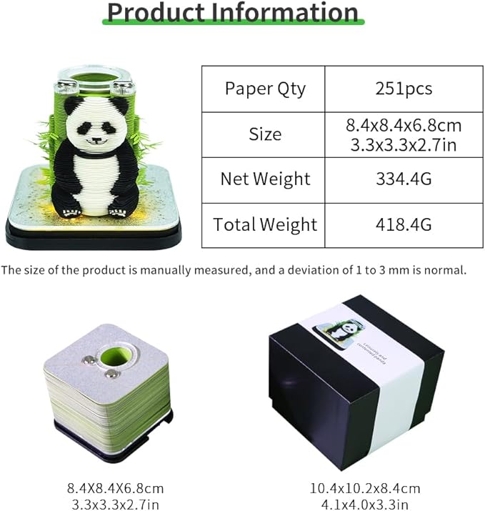 3D Time Piece Calendar 2026 3D Tear Away Art Memo Pad Notepad Desk Calendar with Light,3D Art Calendar Desktop Decoration Gift for Christmas (Leisurely Panda)