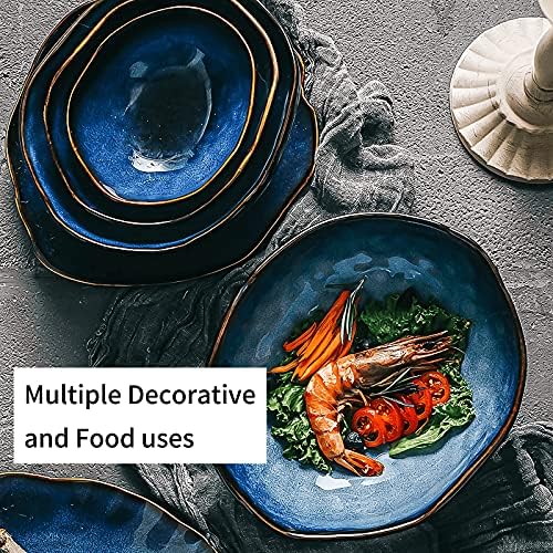 6 Inch Ceramic Decorative Bowl, Blue Reactive Glaze Key Tray - Image 6