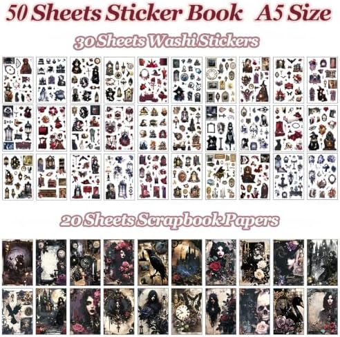 500PCS Stickers Book for Journaling Supplies,Dark Gothic Scrapbook Paper - Image 2