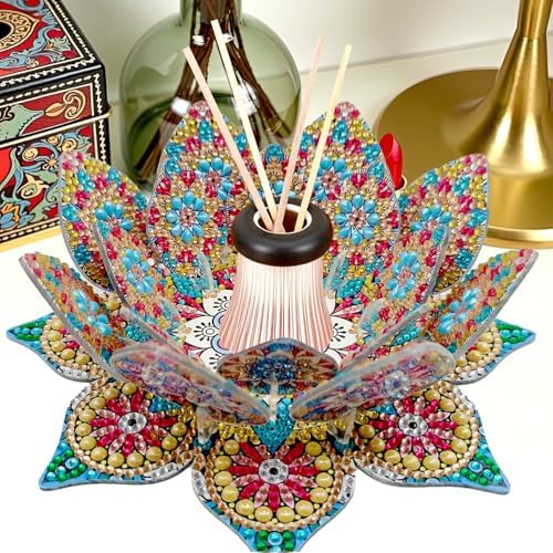 jinglinhh DIY Mandala Lotus Diamond Art Painting Aromatherapy Candle Holder Kit for Adults, Acrylic Diamond Art Tabletop Candlestick Holder Tray Ornaments Craft Project for Beginners(Gold Blue Lotus) - Image 7
