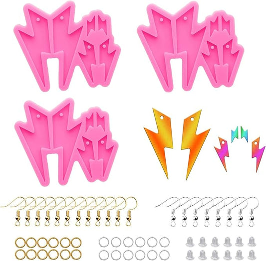 103Pcs Lightning Shape Resin Earring Mold Silicone Resin Jewelry Molds 3 Pair Epoxy Resin Casting Molds for Women Earring Crafts Including 100 Earring Accessories DIY Necklace Pendant