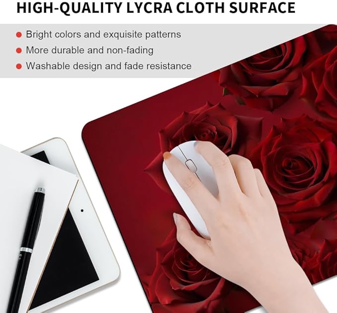 Red Rose Texture Mouse pad, Square Waterproof and Anti Slip Mouse pad for Office laptops