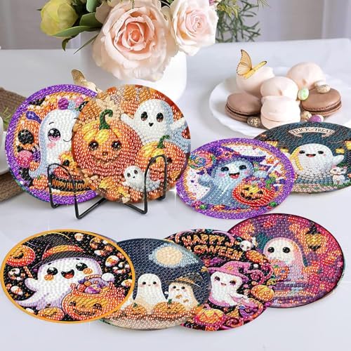 NEGEKFKX 8 Pcs Halloween Horror Ghost Diamond Art Painting Coasters Kits - Image 2