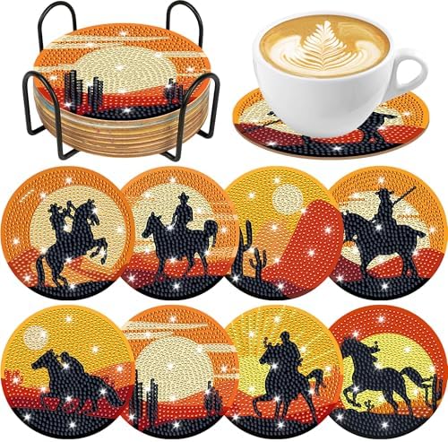 Western Rider Diamond Art Coasters, Diamond Painting Coaster Kit for Adults by CRASHOT
