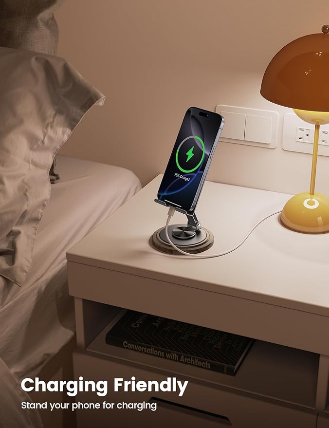 Lamicall Grey Phone Holder, Desk Accessories - Simulated Wood Grain Cell Phone Holder, Office Decor for Women, Stocking Stuffers for Teen Boys Girls, 4-10” Phones, iPad mini, Gifts for Christmas
