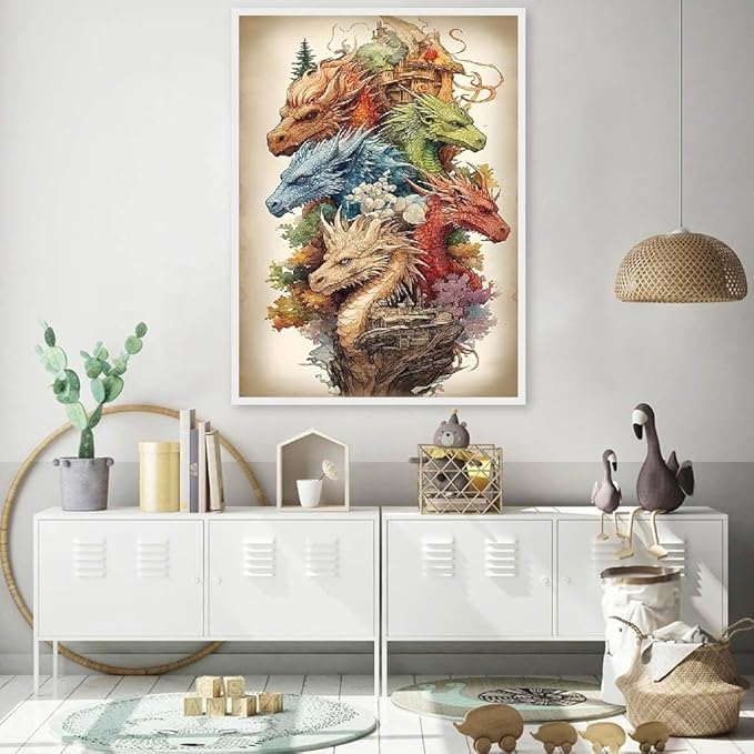 JFYHAB Dragon Diamond Painting Kits - 5D Colorful Dragon Art for Adults & Beginners, DIY Full Drill Art for Home Wall Decor, 12x16 Inch