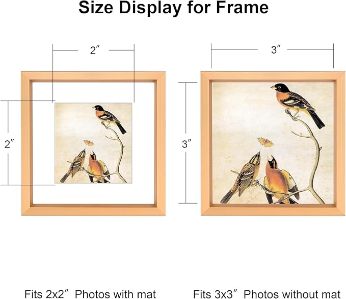 3x3 Picture Frame Set of 3, Gold Metal Square Photo Frames with HD Glass, Fits 2x2 with Mat or 3 x 3 without Mat, Display for Wall and Table