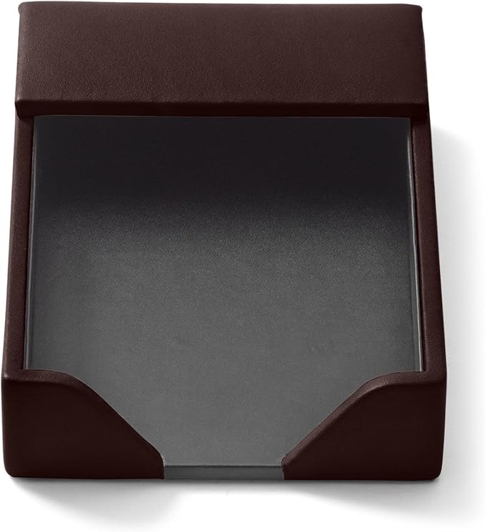 Leatherology Brown Classic Memo Pad Holder – Leather Desk Note Holder with 210 Sheets Included, Compact Open-End Design & Microsuede Base for Home or Office Use