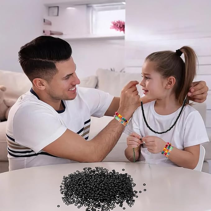 QPIXVB 1100PCS Pony Beads Black,Beads for Jewelry Making,Friendship Bracelet Kit Bead for Bracelets Making,Bulk Plastic Hair Bead for Crafts