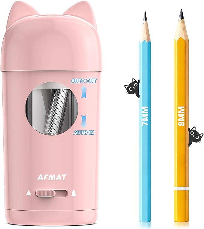 AFMAT Electric Pencil Sharpener, Pencil Sharpener for Classroom, Auto in & Out, Fully Automatic for φ7-8mm Pencils, Rechargeable & Cordless, Kids Pencil Sharpeners for Classroom Home School PSX9