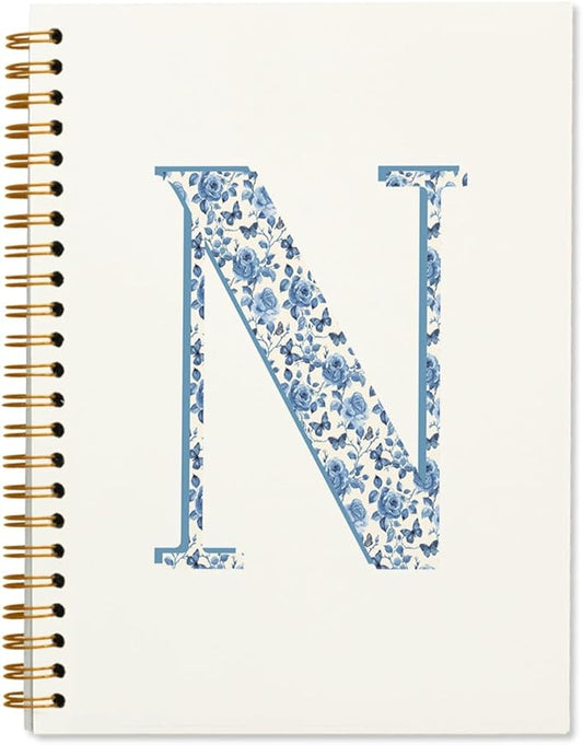 Blue Cute Initial Notebook Journal Diary Libretas Escolares N, Cute Preppy Aesthetic Personalized Notebook Gifts for Women Teen Girls Kids,Preppy Blue Aesthetic School Supplies for Girls 5.5x8.3