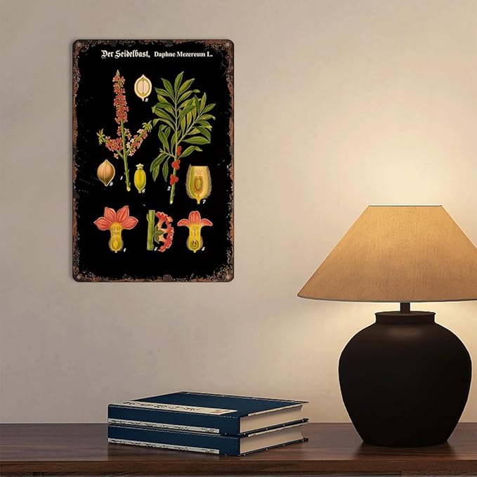 Vintage German Botanical Chart Educational Metal Sign Funny German School Chart Rare Botanical Poster Black Aluminum 8x12inch-For Bathroom Living Room Bedroom Wall Decor