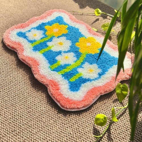 MeoobkCraft Latch Hook Kits for Adults Beginners, Pre-Printed Floral Latch Hook Rug Kit, Aesthetic Wavy Border Flower DIY Rug Craft Kit for Home Decor 20.47 x 14.96 in - Image 6