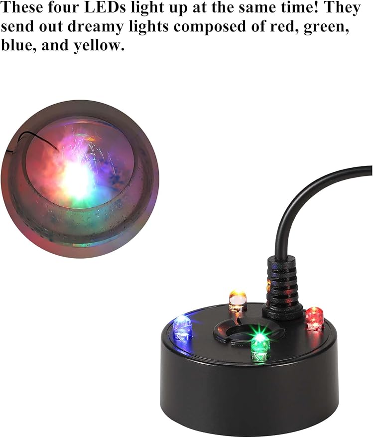 alizzy USB Plug 4 LED Ultrasonic Mist Maker, Indoor Fountain Water Feature Pond Portable Reptile Fogger Air humidifier, Halloween Cauldron Mini Fog Machine