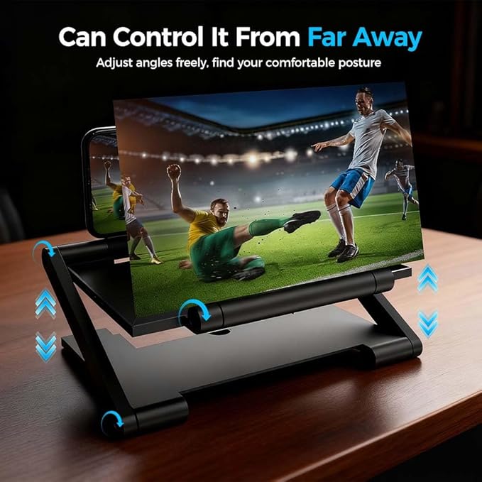 Mobile Phone Magnifier Screen, 3D HD Magnifying Projector Screen Enlarger, Foldable Phone Stand with Screen Amplifier for Movies Videos Gaming, Compatible with All Smartphones (Black Liftable, 8inch)