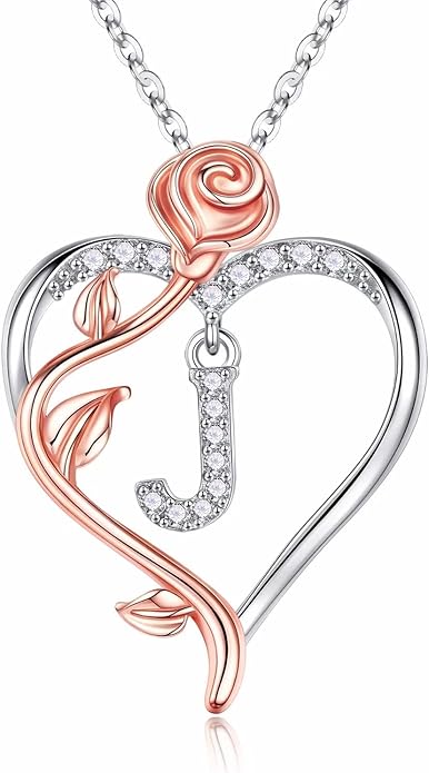 Iefil Stocking Stuffers for Women Wife - 925 Sterling Silver Rose Heart Initial Necklace, Christmas Anniversary Birthday Gifts for Women, Jewelry Gift for Her Wife Girlfriend Mom Daughter