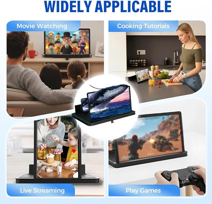 Mobile Phone Magnifier Screen, 3D HD Magnifying Projector Screen Enlarger, Foldable Phone Stand with Screen Amplifier for Movies Videos Gaming, Compatible with All Smartphones (White-A, 10inch)