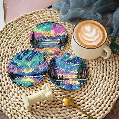 askkqtx 8 Pcs Aurora Diamond Art Coasters Kits with Holder 4X4 Inch - Image 2