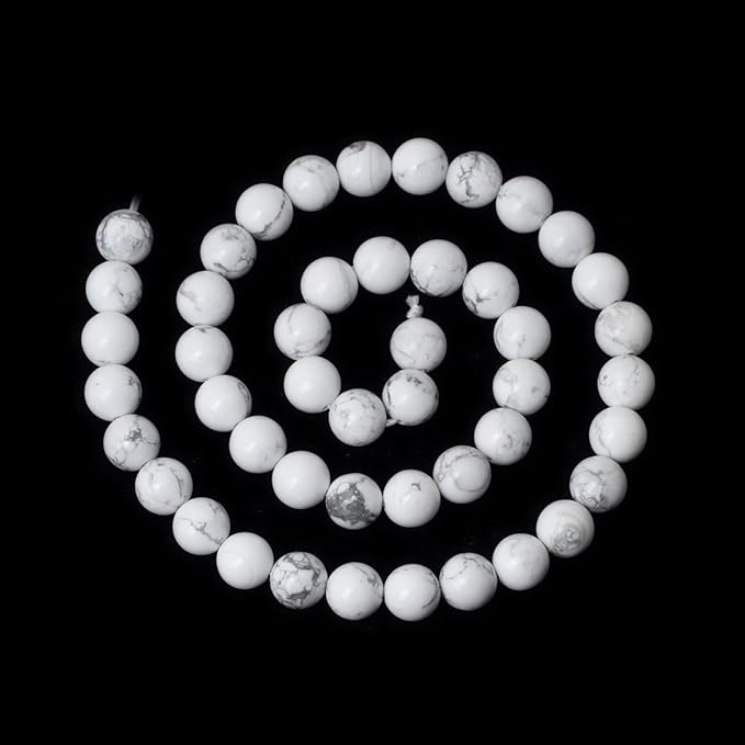8mm 45PCS Natural White Howlite Gemstone Round Loose Stone Beads for Jewelry Making DIY Crafts Design 1 Strand 15"