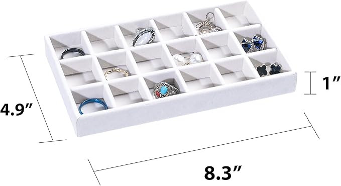 Frebeauty Jewelry Organizer Tray,Stackable Velvet Jewelry Trays,Drawer Inserts Earring Organizer For Women Jewelry Storage Display Case for Rings Stud Necklaces,Set of 6(White)
