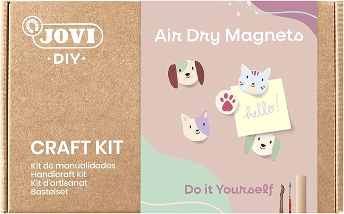 Jovi - DIY Air Dry Kit - Magnets Gift Pottery Kit for Adults with White Air Dry Clay + Paints, Sculpting Tools, Step-by-Step Guide and Video Tutorial, Starter Set for Beginners (Magnets)