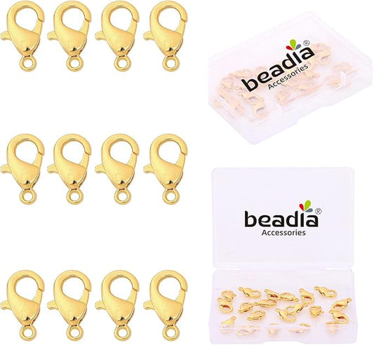 18K Gold Plated Lobster Clasps Non Tarnish 12mm 20pcs for Jewelry Making Findings