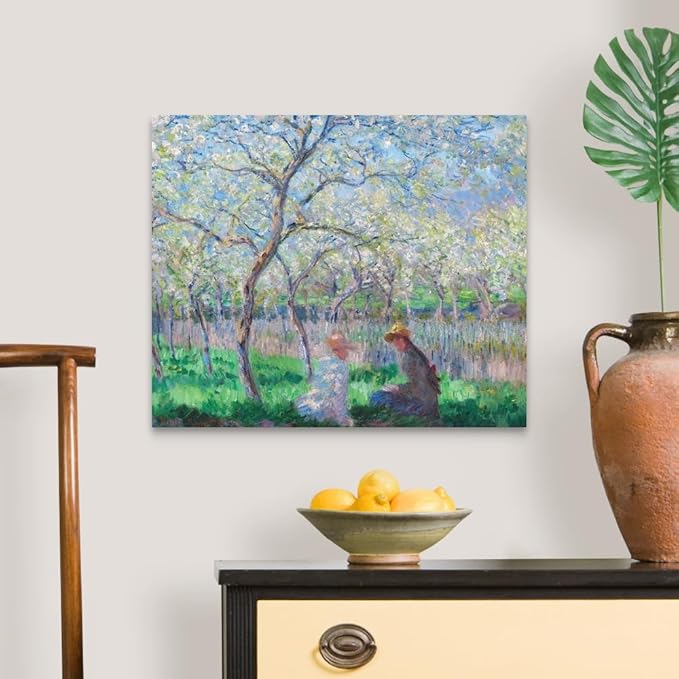 CANVAS ON DEMAND Springtime, 1886 Canvas Wall Art Print by Claude Monet, Classic, Impressionism, Home Decor, Reading, Spring Artwork,24" x20in