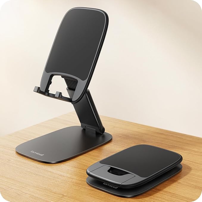 Lamicall Ultra-Thin Cell Phone Stand for Desk - [Height Adjustable] Foldable Desktop Phone Holder, Portable Mobile Stand, Office Desk Accessories for iPhone 17 16 15 14 13 Pro Max Air, Galaxy S25, S24