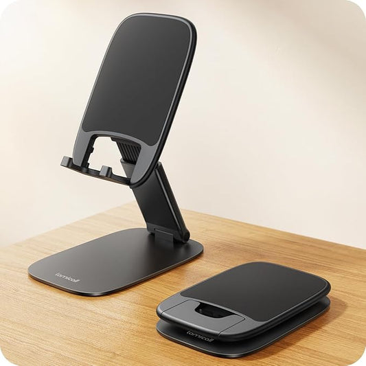 Lamicall Ultra-Thin Cell Phone Stand for Desk - [Height Adjustable] Foldable Desktop Phone Holder, Portable Mobile Stand, Office Desk Accessories for iPhone 17 16 15 14 13 Pro Max Air, Galaxy S25, S24