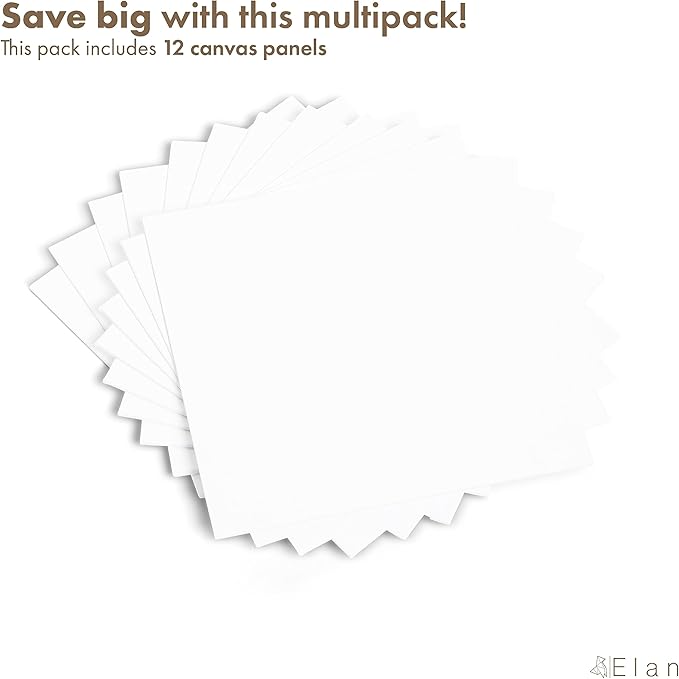 Elan Canvas Boards for Painting 7.9x7.9 Inch, 12-Pack 100% Cotton Acid-Free Blank Canvases for Painting 8oz, Triple Primed 7.9x7.9 Canvas Panels