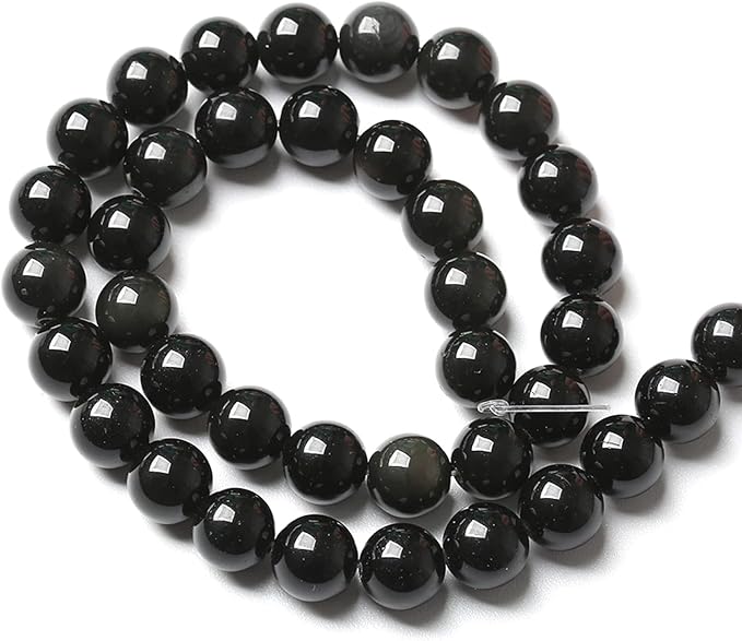 8MM 46PCS Natural Stone Black Obsidian Gemstone Loose Beads for Jewelry Making DIY Bracelet 1 Strand