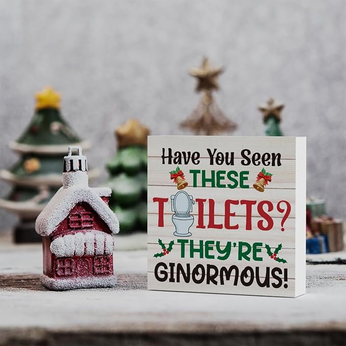 WRSUNT Funny Buddy The Elf Bathroom Decorations Christmas Bathroom Decor for Home Office Table Desk, Have You Seen These Toilets They're Ginormous Sign 5 x 5 Inches