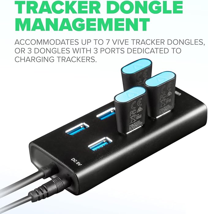 Rebuff Reality USB Hub 3.0 - 7-Port USB Hub with One Smart Charging Port, Supports Vive Tracker 3.0 2.0 & Other VR Dongles, Data Transfer for VR Trackers, MacBook, iMac, PC - Black, 31.5-inch Cable