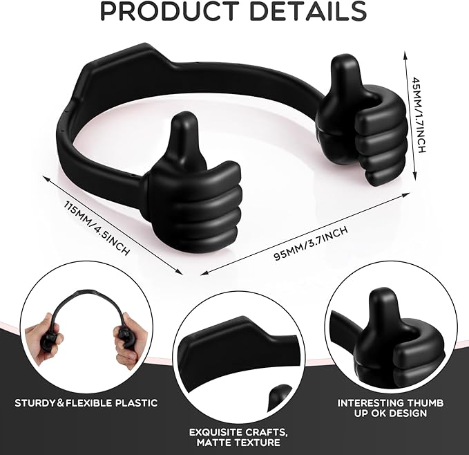 Yaomiao 8 Pcs Thumbs up Shaped Cell Phone Stands Universal Cell Phone Holder Flexible Mobile Phones Stand Adjustable Smartphone Stand Holder for Desk Offices Bedrooms Airplanes Travel (Black)