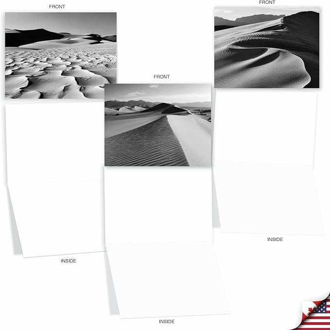The Best Card Company - 10 Blank Note Cards with Envelopes (4 x 5.12 Inch) - Black & White Photos, Bulk Boxed Set - Sand Papers M3311