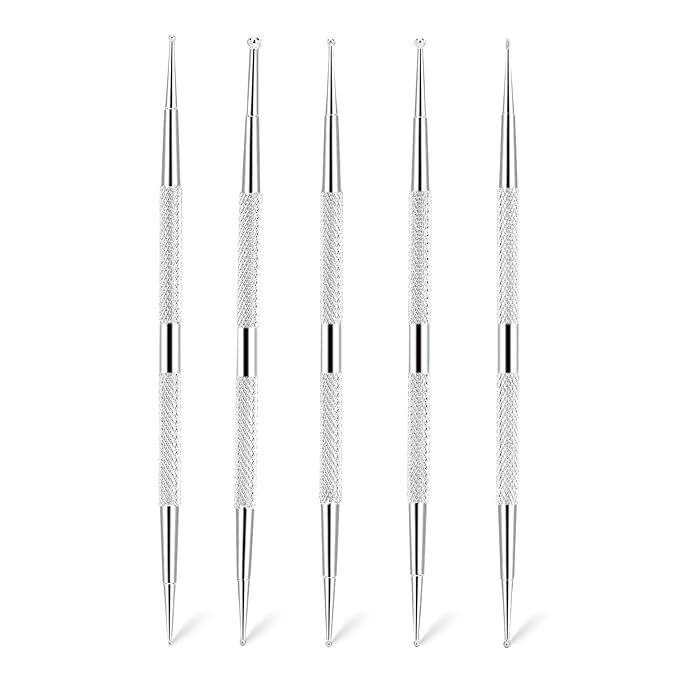 5Pcs 2 Way Stainless Steel Dotting Pen Tool, Nail Salon Nail Dotting Tool, Dual Tip Dot Painting Tools for Stippling, Tracing, Transfer Stamping, Embossing and Painting