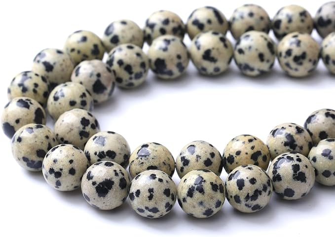 10mm 38pcs Natural Stone Beads Dalmatian Jasper Round Loose Spacer Beads for Jewelry Making DIY Bracelet Necklace Accessories (10mm, Dalmation Jaspers)
