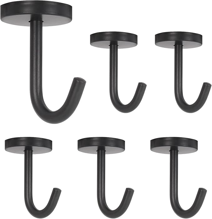 NearMoon Coat Hooks, Wall Mount Hooks for Hanging Hat Hurse Robe, 304 Stainless Steel Heavy Duty Towel Hangers for Bathroom Livingroom Kitchen-Ceiling Hook, 6 Pack (2 Inch, Matte Black)