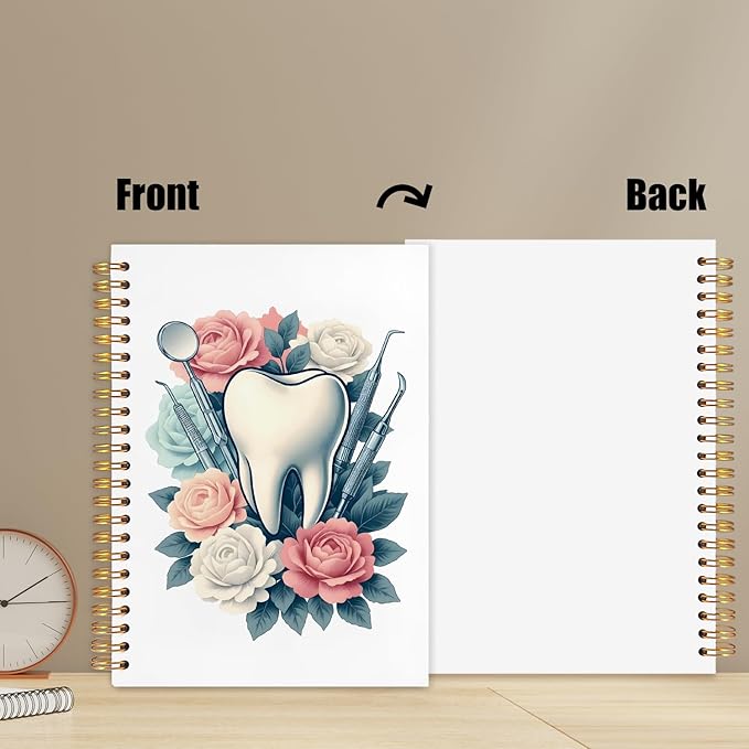 WUCHJ Dentist Gifts Notebook, Dental Hygienist Assistant Gifts Journal, Floral Tooth Spiral Notebook Journal for Note Taking, Dentist Office Supplies, 5.5x8.3 Inch