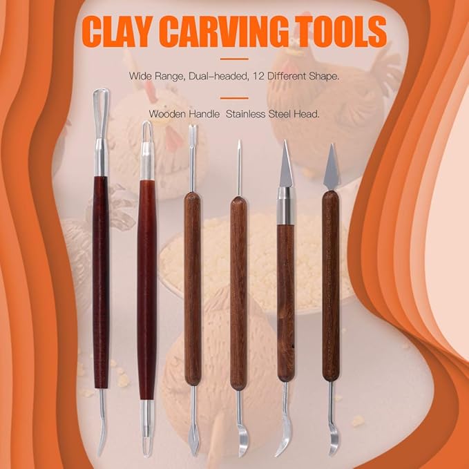 Rustark Ceramic Clay Tools, 21 pcs Pottery Sculpting Tools Set, Silicone Tip Stylus, Modeling Pottery Tools, Clay Carving Tools for Cake Decorating, Sculpture Pottery, Nail Art, Gum Paste