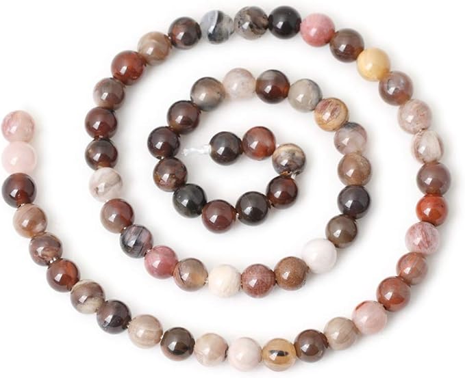 60PCS 6mm Natural Silicified Wood Jade Gemstone Round Loose Beads for Jewelry Making DIY Findings 1 Strand 15"