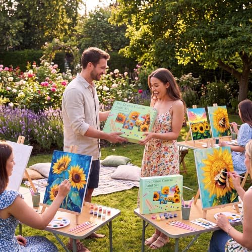 Engrowtic 57pcs Sunflower Sip and Paint Kit for Adults Pre Drawn Canvas Set - Image 6