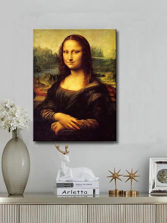 Mona Lisa Canvas Print Wall Art, The World Classic Art Reproductions by Leonardo DaVinci, Stretched Framed Painting Picture Poster Wall Decor for Living Room Bedroom 16x24 inch