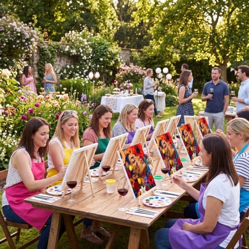 Cholemy 8 Set Paint and Sip Kit for Adults 8'' x 10'' Pre Drawn Canvas with Wooden Easels Acrylic Paint Brushes Wash Cup Palette Apron for Painting DIY Date Night Party Supplies (Butterfly Lady) - Image 5